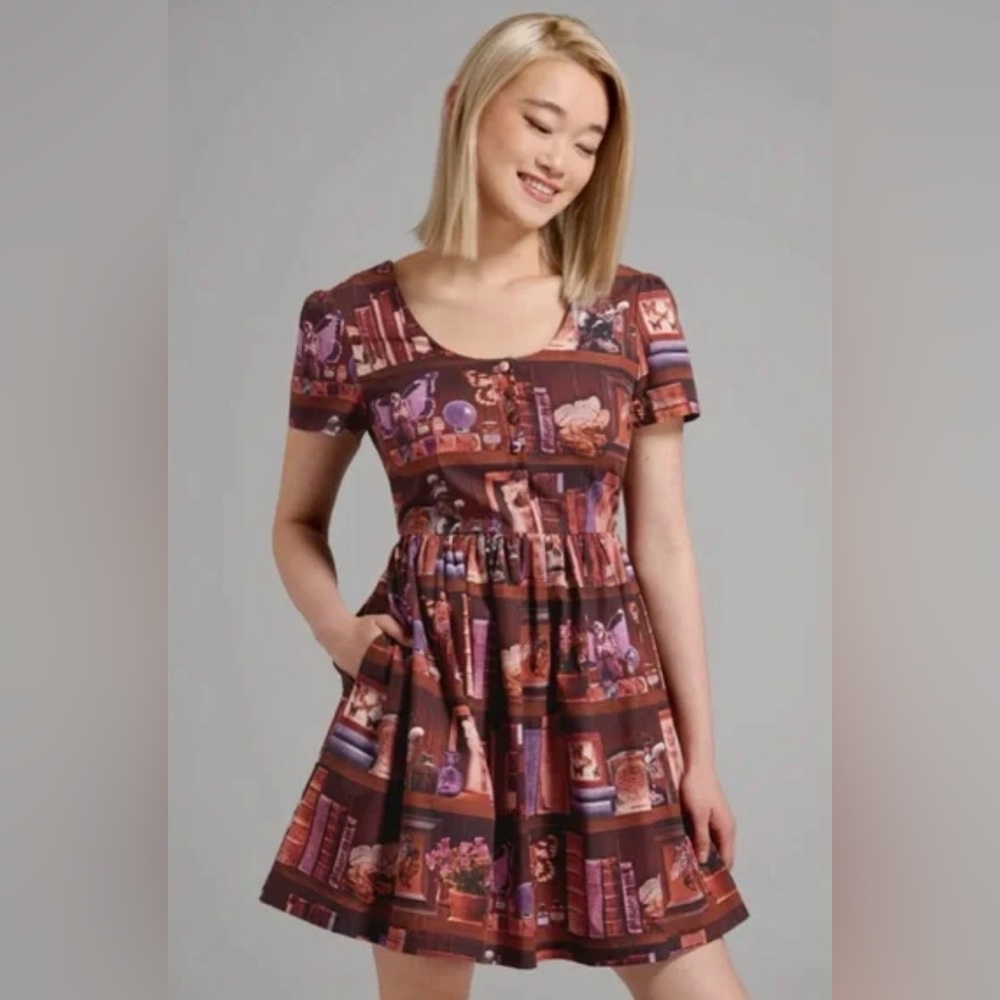 Modcloth Shadows and Bookshelves Skater Dress